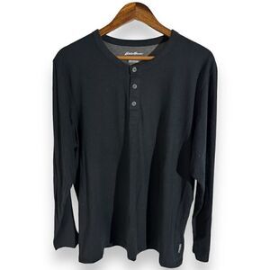 Black Eddie Bauer 3-Button Henley Shirt Size L